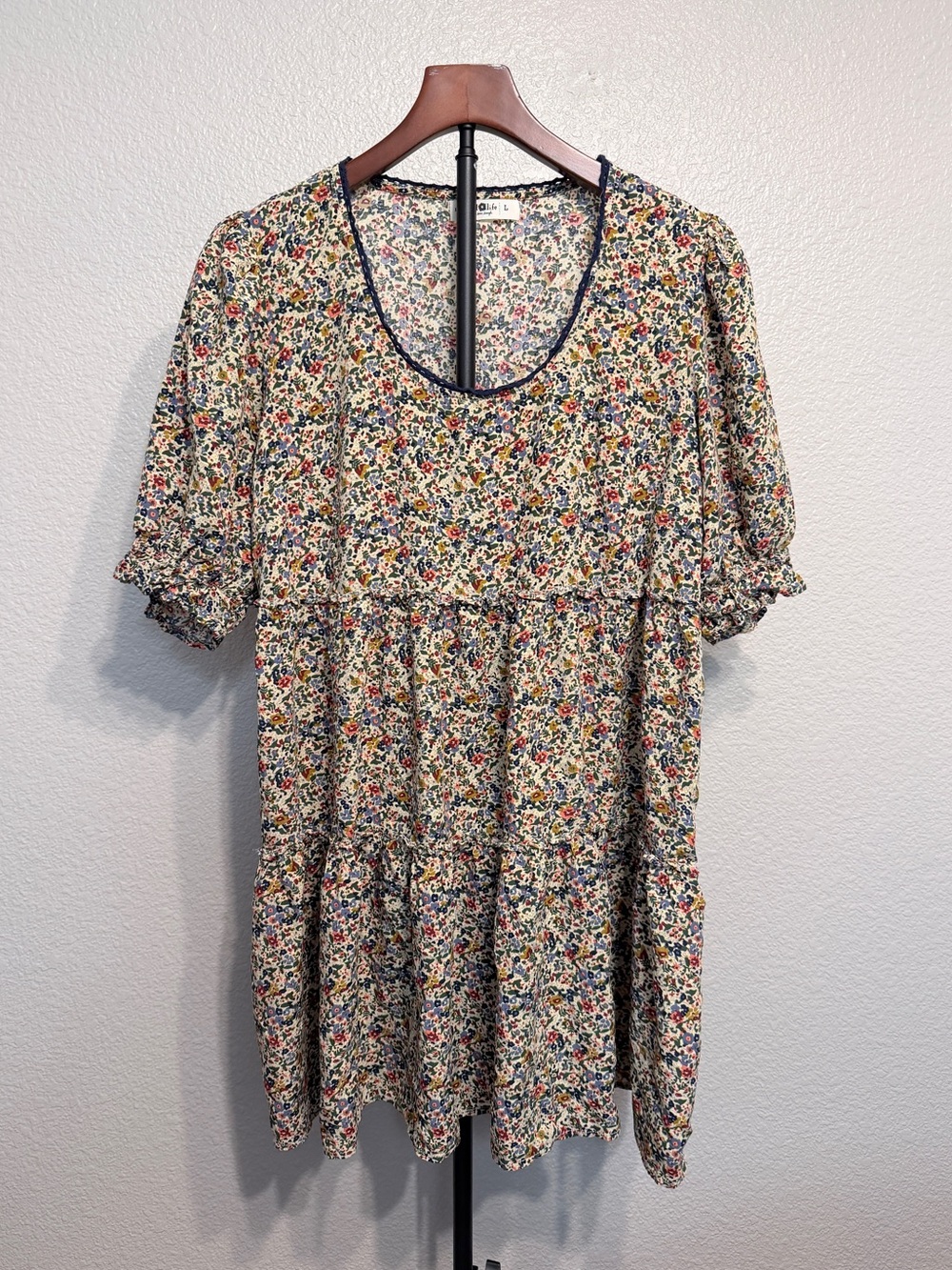 Natural Life Floral Cottagecore Boho Tiered Colorful Babydoll Dress - Large
